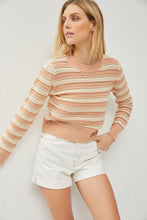 Load image into Gallery viewer, CROCHET STRIPED LONG SLEEVE PULLOVER SWEATER - Apricot
