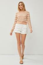 Load image into Gallery viewer, CROCHET STRIPED LONG SLEEVE PULLOVER SWEATER - Apricot
