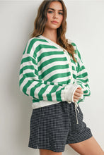 Load image into Gallery viewer, Button Front Striped Sweater- Green
