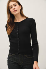 Load image into Gallery viewer, Black Ribbed Button Up Cardigan
