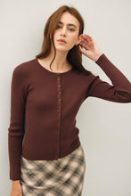 Load image into Gallery viewer, Brown Ribbed Button Up Cardigan
