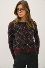 Load image into Gallery viewer, Wine Wool Blend Argyle Cardigan
