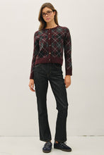 Load image into Gallery viewer, Wine Wool Blend Argyle Cardigan

