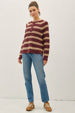 Load image into Gallery viewer, Wine Henley Button Placket Waffle Knit Sweater
