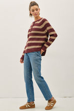 Load image into Gallery viewer, Wine Henley Button Placket Waffle Knit Sweater
