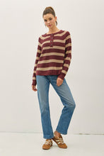 Load image into Gallery viewer, Wine Henley Button Placket Waffle Knit Sweater
