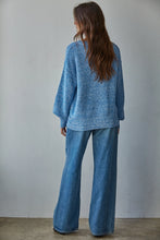 Load image into Gallery viewer, Knit Sweater Cotton Ribbed High Mock Neck Top - Blue
