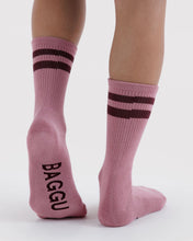 Load image into Gallery viewer, Baggu Wild Plum Stripe Ribbed Sock
