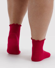 Load image into Gallery viewer, Baggu Lettuce Edge Sock Set of 2- Wild Plum &amp; Cherry
