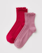 Load image into Gallery viewer, Baggu Lettuce Edge Sock Set of 2- Wild Plum &amp; Cherry

