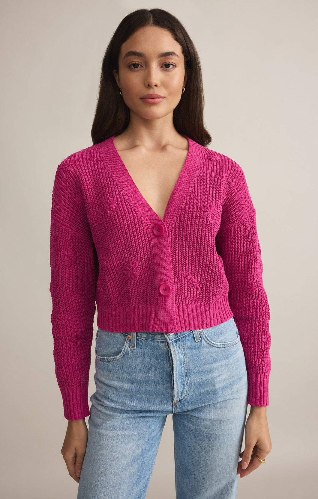 Fleur Cropped Cardigan- Magenta