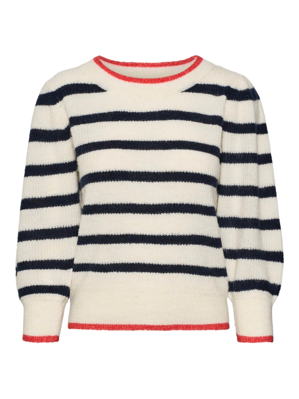 Veronica Rib Pullover in Navy and Fiery Red