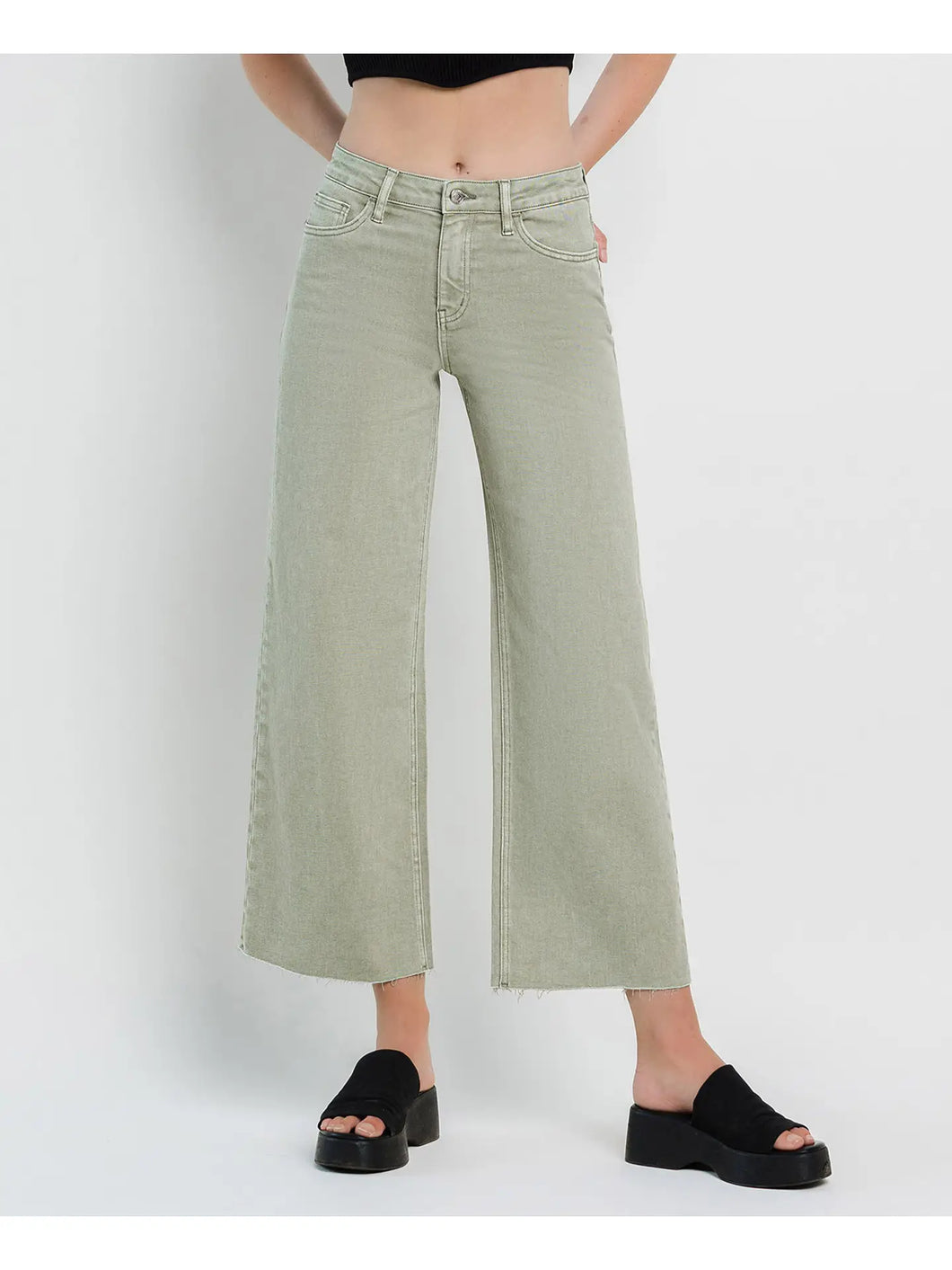 High Rise Wide Leg Jeans - Sage