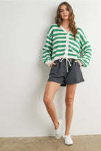 Load image into Gallery viewer, Button Front Striped Sweater- Green
