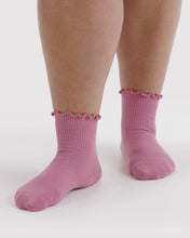 Load image into Gallery viewer, Baggu Lettuce Edge Sock Set of 2- Wild Plum &amp; Cherry
