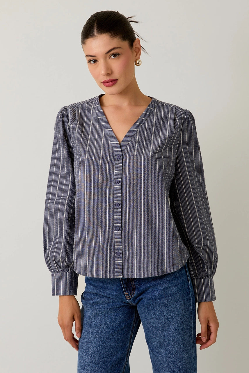 Navy Stripe Button Down