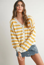 Load image into Gallery viewer, Button Front Striped Sweater- Mustard
