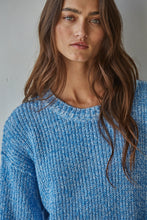 Load image into Gallery viewer, Knit Sweater Cotton Ribbed High Mock Neck Top - Blue

