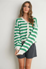 Load image into Gallery viewer, Button Front Striped Sweater- Green
