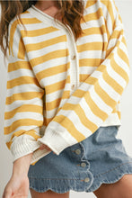 Load image into Gallery viewer, Button Front Striped Sweater- Mustard
