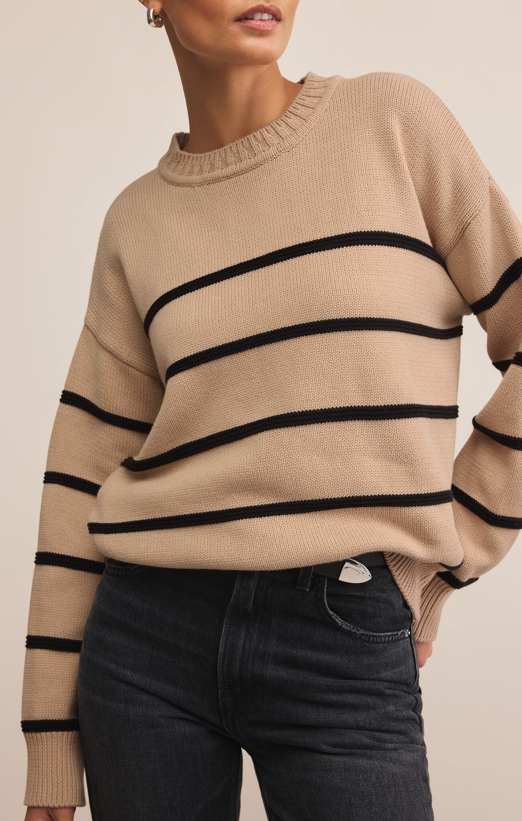 Boyfriend Striped Sweater - Biscuit