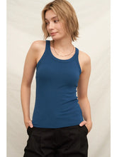Load image into Gallery viewer, Navy Scoop Neck Tank with Built in Bra
