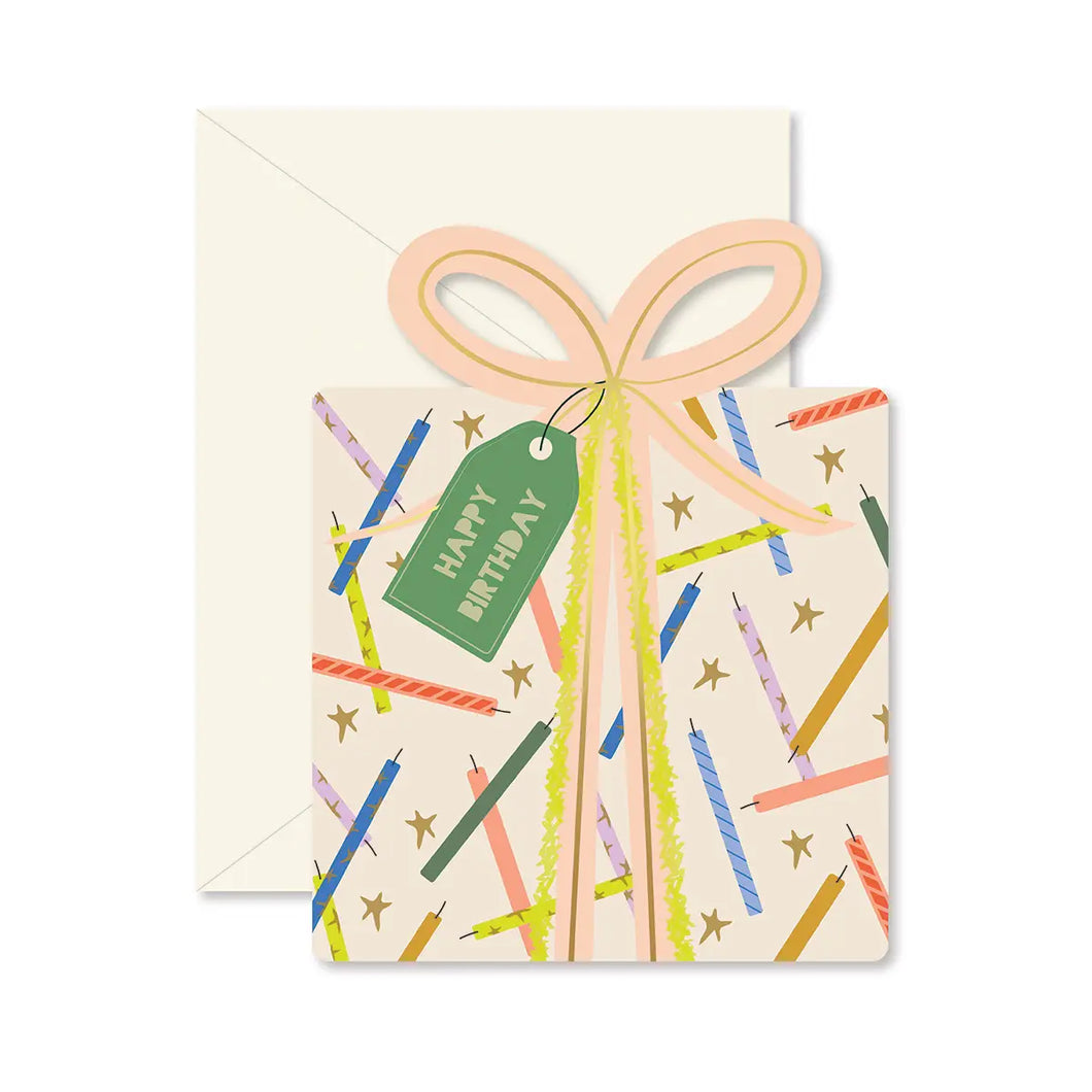 Birthday Gift W/ Candles - Die-Cut Folded Card
