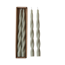 Load image into Gallery viewer, Unscented Twisted Taper Candles in Box, Grey, Set of 2
