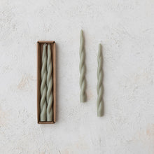 Load image into Gallery viewer, Unscented Twisted Taper Candles in Box, Grey, Set of 2
