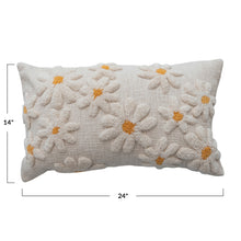 Load image into Gallery viewer, Cotton Slub Lumbar Pillow with Tufted Flowers, Natural &amp; Yellow
