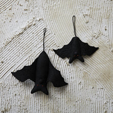 Load image into Gallery viewer, 7-1/2&quot;L x 4-1/2&quot;H Handmade Wool Felt Bat Ornament, Black
