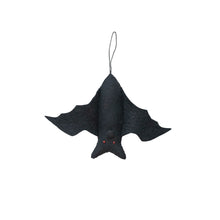 Load image into Gallery viewer, 10-1/2&quot;L x 7&quot;H Handmade Wool Felt Bat Ornament, Black
