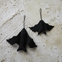 Load image into Gallery viewer, 10-1/2&quot;L x 7&quot;H Handmade Wool Felt Bat Ornament, Black
