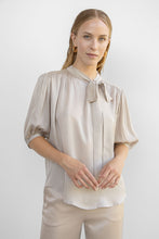 Load image into Gallery viewer, SIENNA SATIN BOW SHIRT - SILVER LINING
