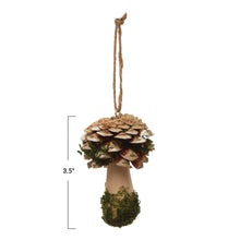 Load image into Gallery viewer, Pinecone and Wood Mushroom Ornament with Faux Moss
