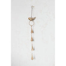 Load image into Gallery viewer, 19&quot;H Hanging Metal Bells with Bird on Chain, Antique Brass Finish

