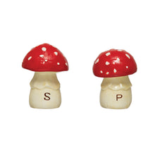 Load image into Gallery viewer, Hand-Painted Ceramic Mushroom Shaped Salt and Pepper Shakers, Set of 2
