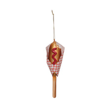 Load image into Gallery viewer, 6&quot;H Hand-Painted Glass Corndog Wrapped in Paper Ornament, Multi Color
