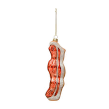 Load image into Gallery viewer, 6&quot;H Hand-Painted Glass Bacon Slice Ornament, Brown &amp; White
