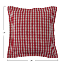 Load image into Gallery viewer, 18&quot; Square Woven Recycled Cotton Pillow w/ Flanged Edge, Red &amp; White Gingham
