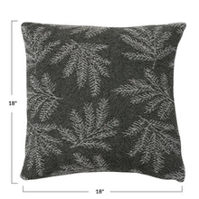 Load image into Gallery viewer, 18&quot; Square Woven Recycled Cotton Pillow w/ Pine Needles Pattern, Green &amp; Cream Color
