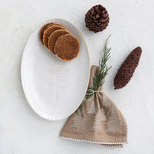 Load image into Gallery viewer, 12-1/4&quot;L x 8-1/4&quot;W Oval Debossed Stoneware Platter w/ Tree Design, White
