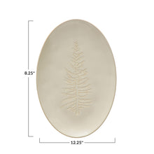 Load image into Gallery viewer, 12-1/4&quot;L x 8-1/4&quot;W Oval Debossed Stoneware Platter w/ Tree Design, White
