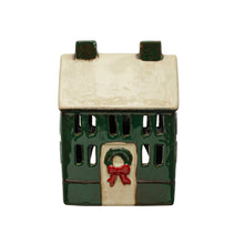 Load image into Gallery viewer, Hand-Painted Stoneware House, Reactive Glaze, Green, Cream Color &amp; Red
