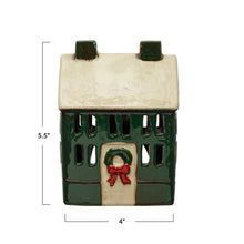 Load image into Gallery viewer, Hand-Painted Stoneware House, Reactive Glaze, Green, Cream Color &amp; Red
