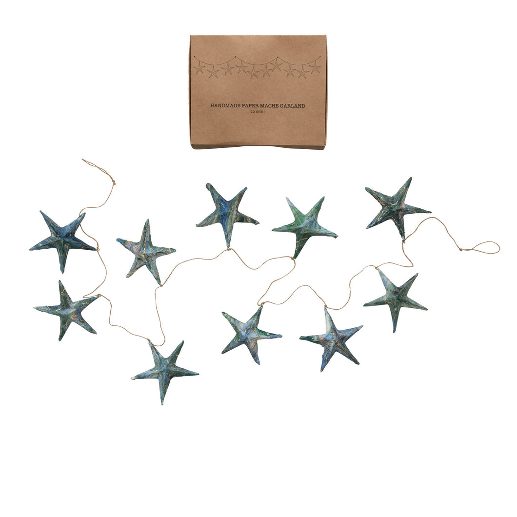 Handmade Recycled Paper Mache Marbled Star Garland