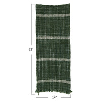 Load image into Gallery viewer, 72&quot;L x 14&quot;W Woven Wool Blend Slub Table Runner w/ Stripes &amp; Fringe, Green
