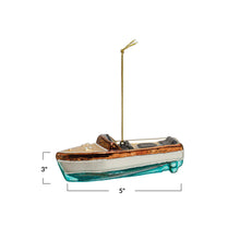 Load image into Gallery viewer, 5&quot;L x 3&quot;H Hand-Painted Glass Boat Ornament w/ Glitter, Multi Color
