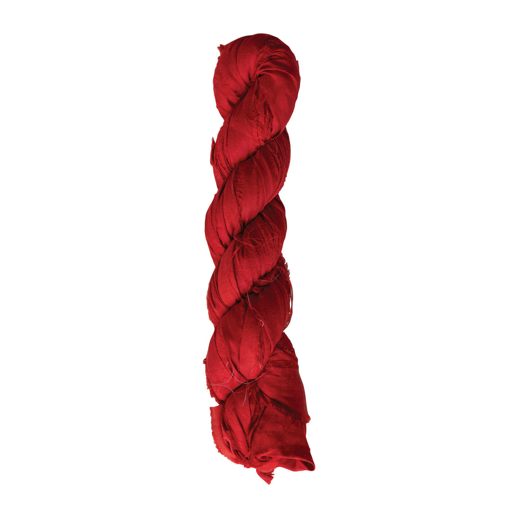 70-75 Yard Recycled Torn Silk Ribbon, Red