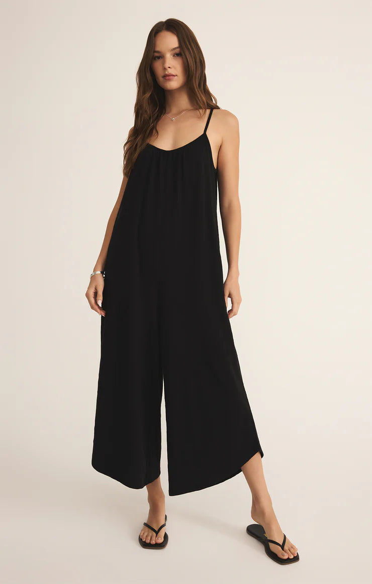 Textured Flared Jumpsuit- Black